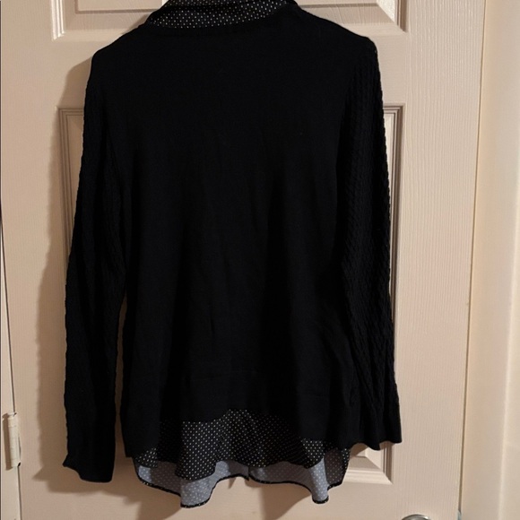 Chico's Black Textured Blouse with Polka Dot Collar - Picture 2 of 3